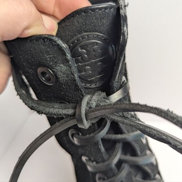 Tory Burch Broome Black Suede Leather lace-up Combat Boots Womens 6 - Picture 9 of 9